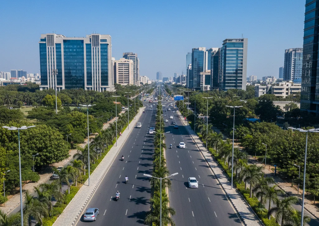 Modern urban road in Gurugram MCG