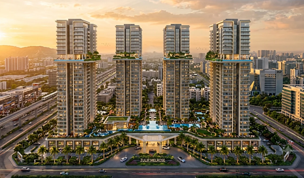 Tulip Infratech invests ₹1,100 crore in Tulip Melrose on Gurugram SPR, featuring 40-storey luxury towers, sky terraces, and premium 5BHK homes.