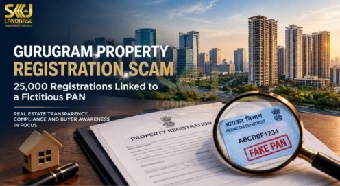 Gurugram property registration investigation featuring property documents and a fictitious PAN, highlighting reported irregularities at Badshahpur tehsil.